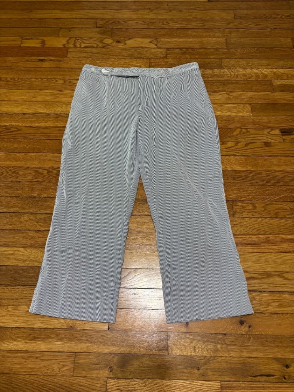 Lauren Ralph Lauren Womens Cropped Pants Size 16 Blue White Seersucker Striped